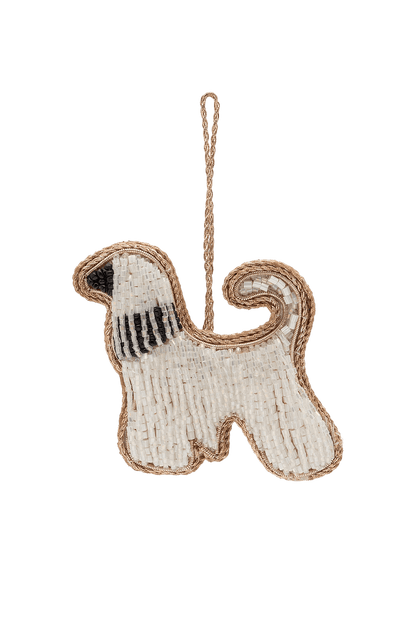 Christmas Tree Ornament Beaded Fancy Dog WHITE