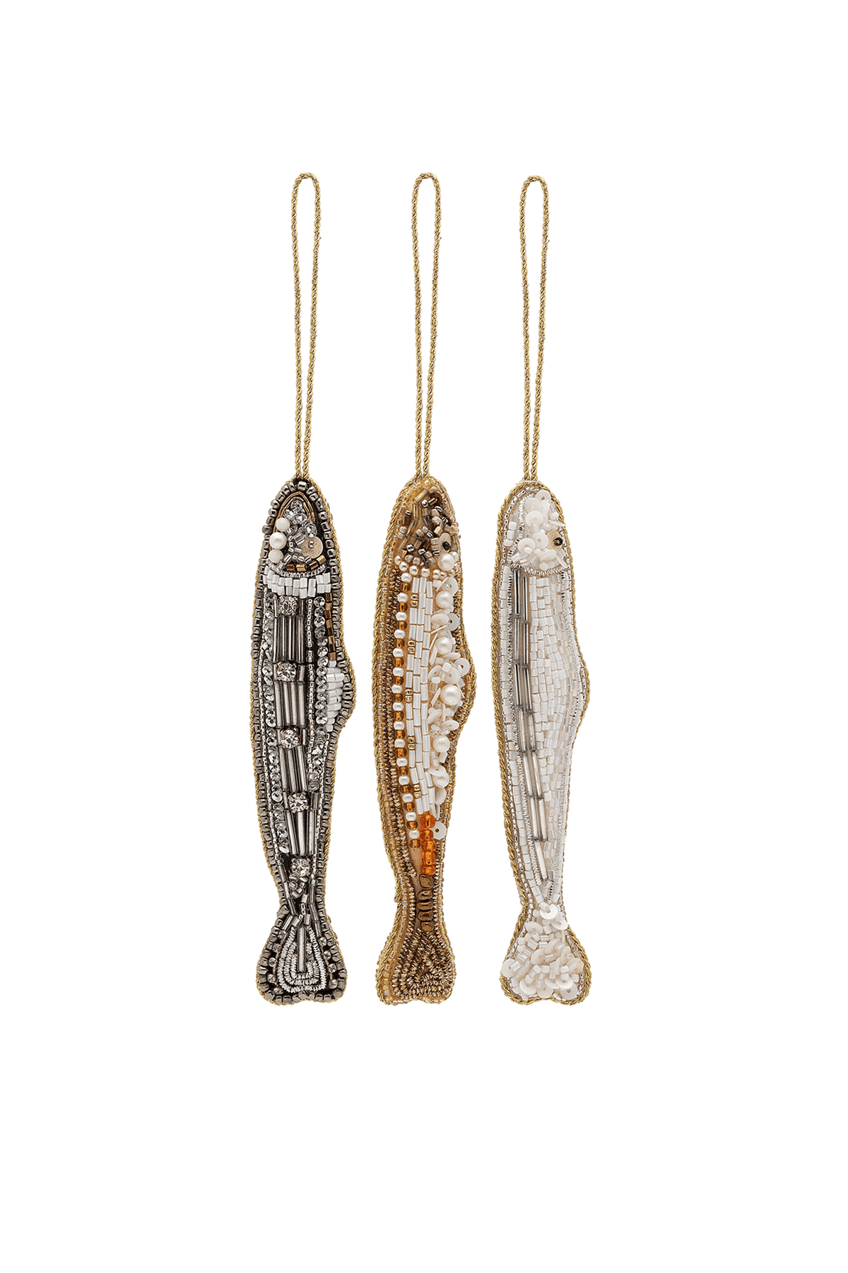 Décorations de sapin Beaded Sardine, lot de 3 MULTICOLOUR