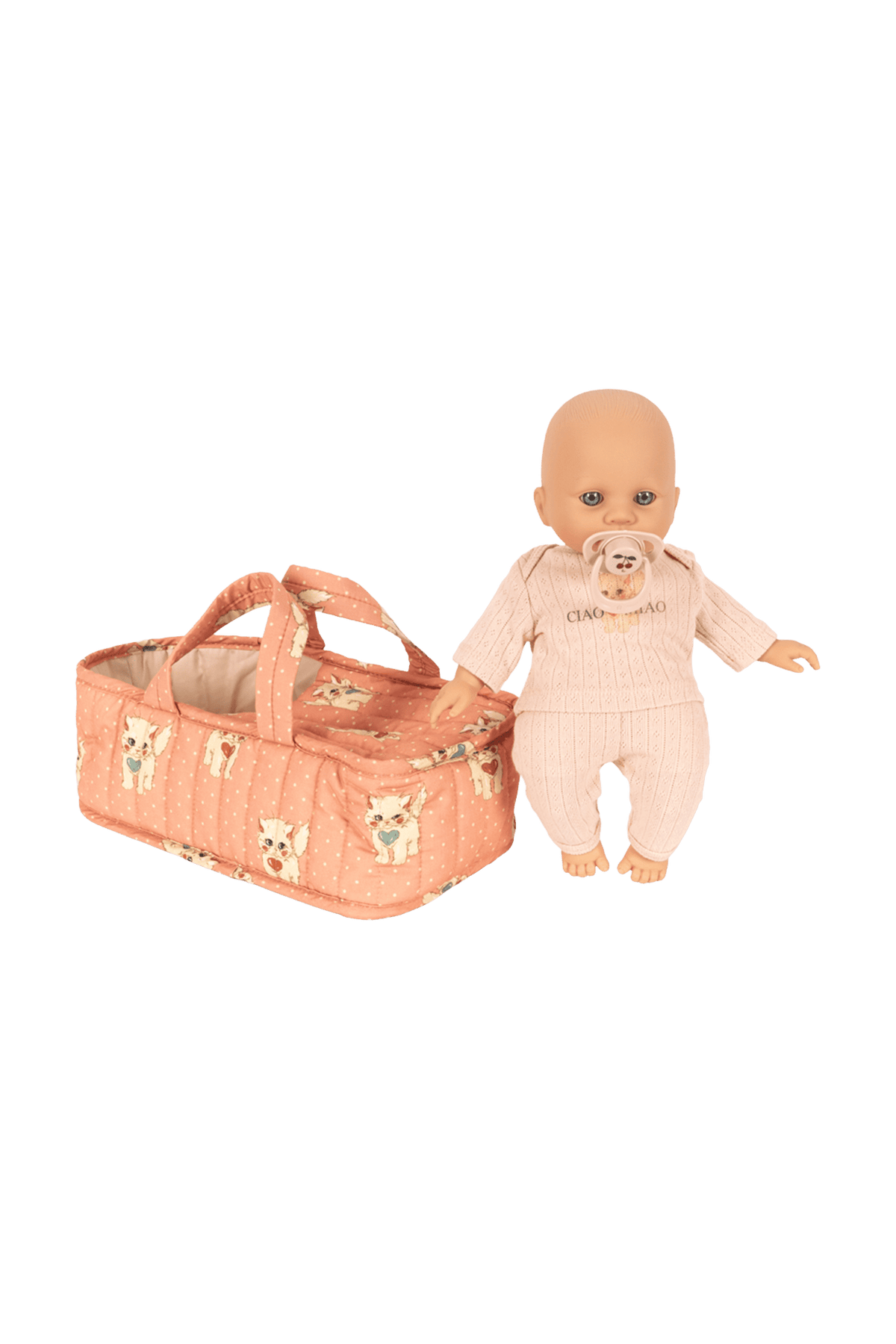 Muñeca Cattie Baby con portabebés CIAO MIAO ROSE