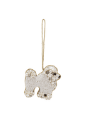 Christmas Tree Ornament Beaded Poodle WHITE