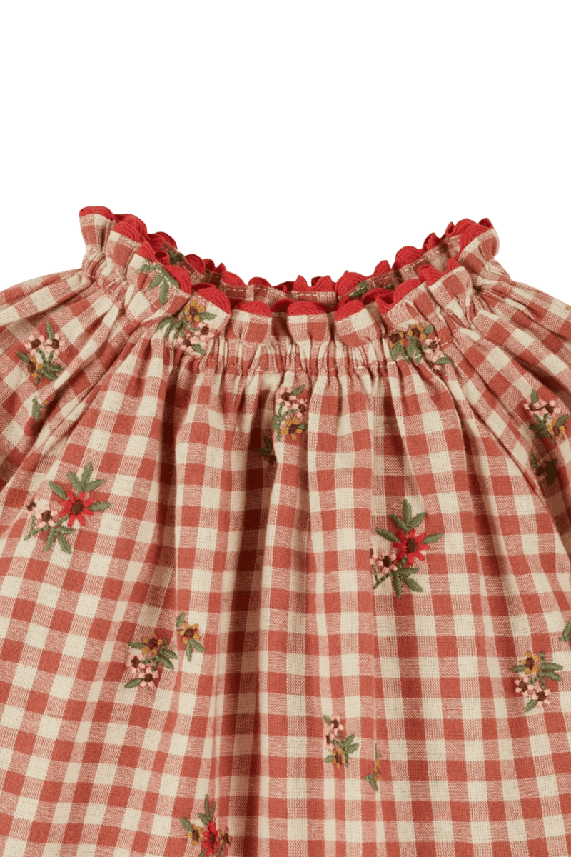 Bluzka Embroidered Gingham Terracotta