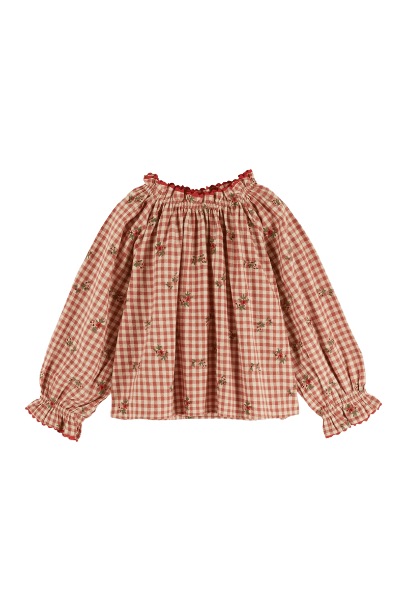 Bluzka Embroidered Gingham Terracotta