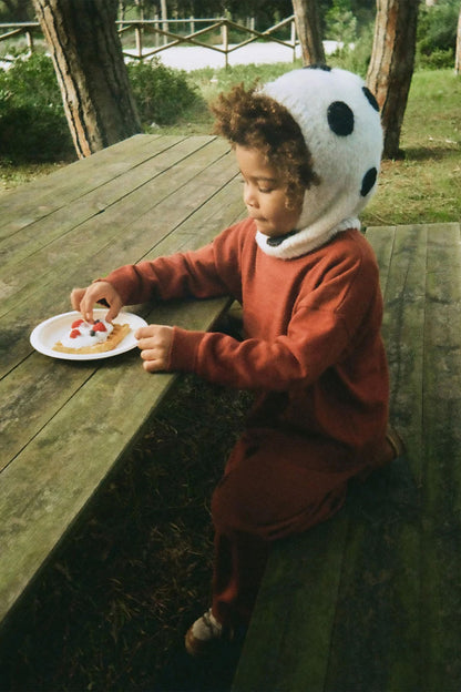 Passamontagna in merino per bambini Dots OFF WHITE