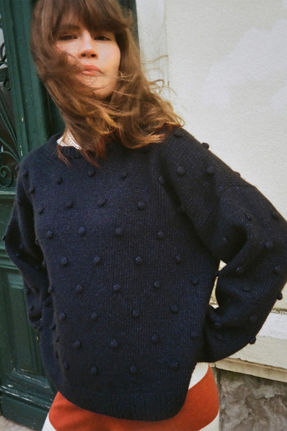 Sweter damski z wełny merino Popcorn NAVY
