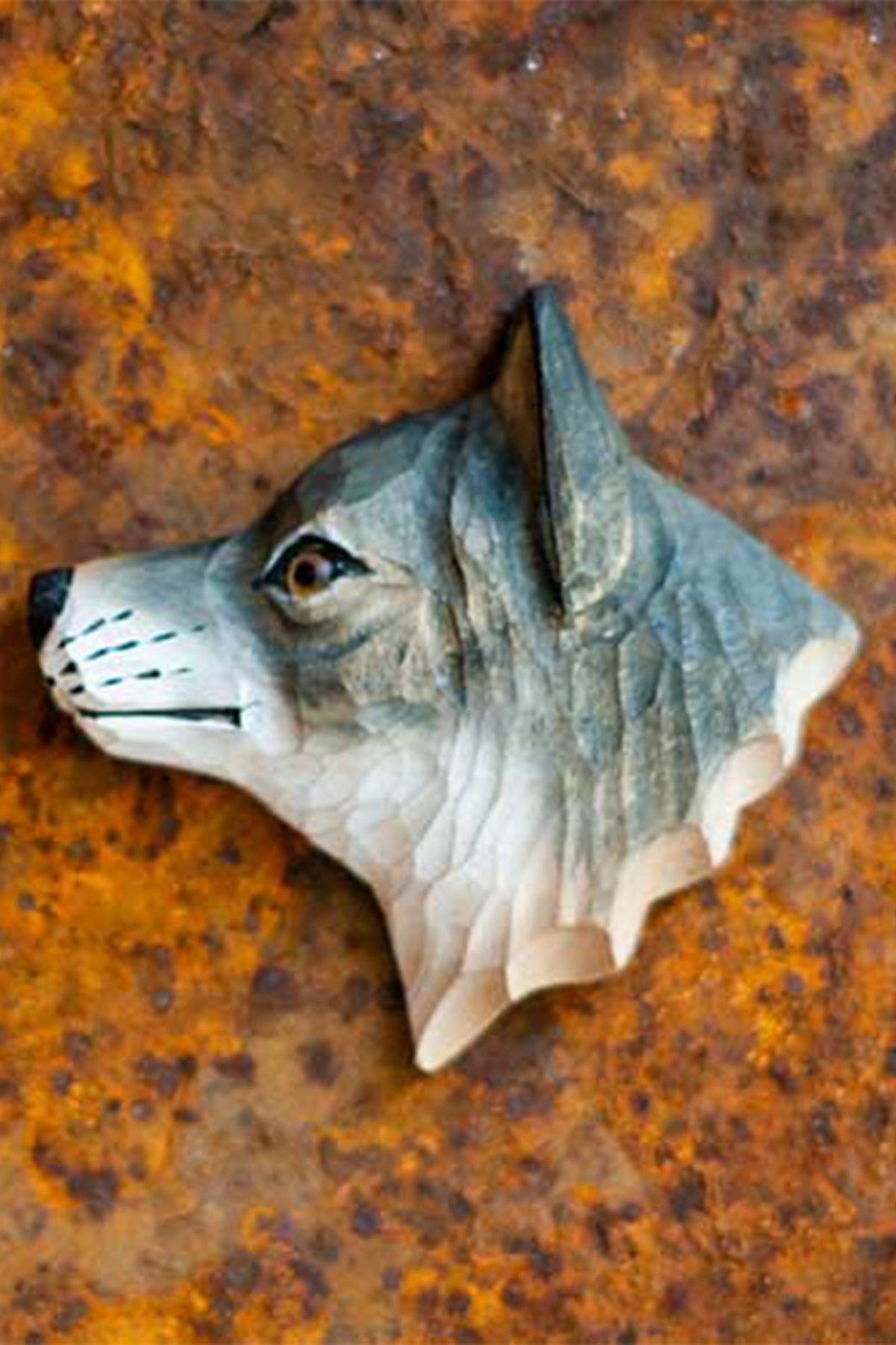 Aimant en bois Loup Gris
