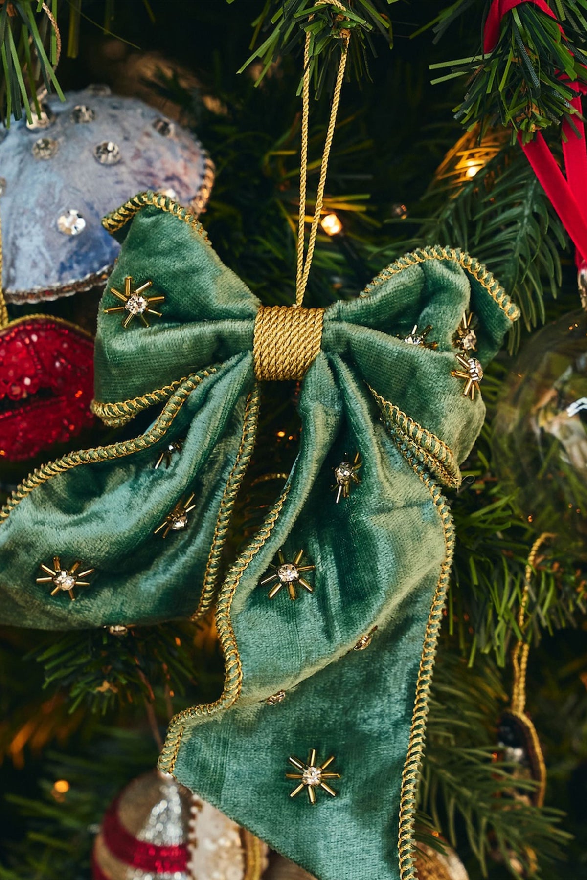 Christmas Tree Ornament Beaded Verdant Luxe Bow GREEN