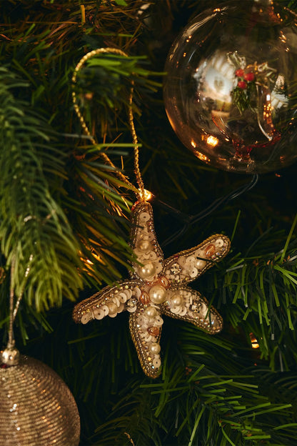 Adorno navideño Beaded Starfish WHITE