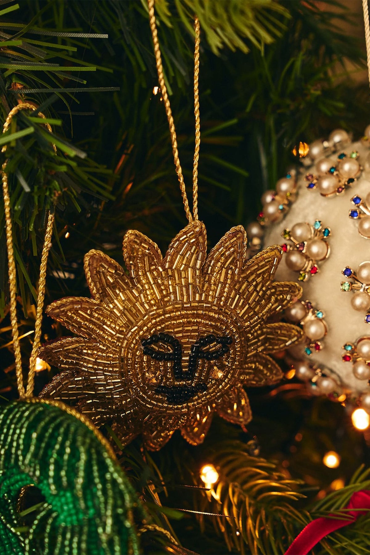 Christmas Tree Ornament Beaded Golden Glow YELLOW