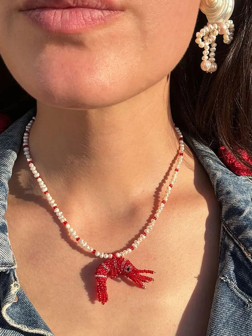 Naszyjnik Baby Prawn & pearls necklace Amori Mori BEBE Concept 