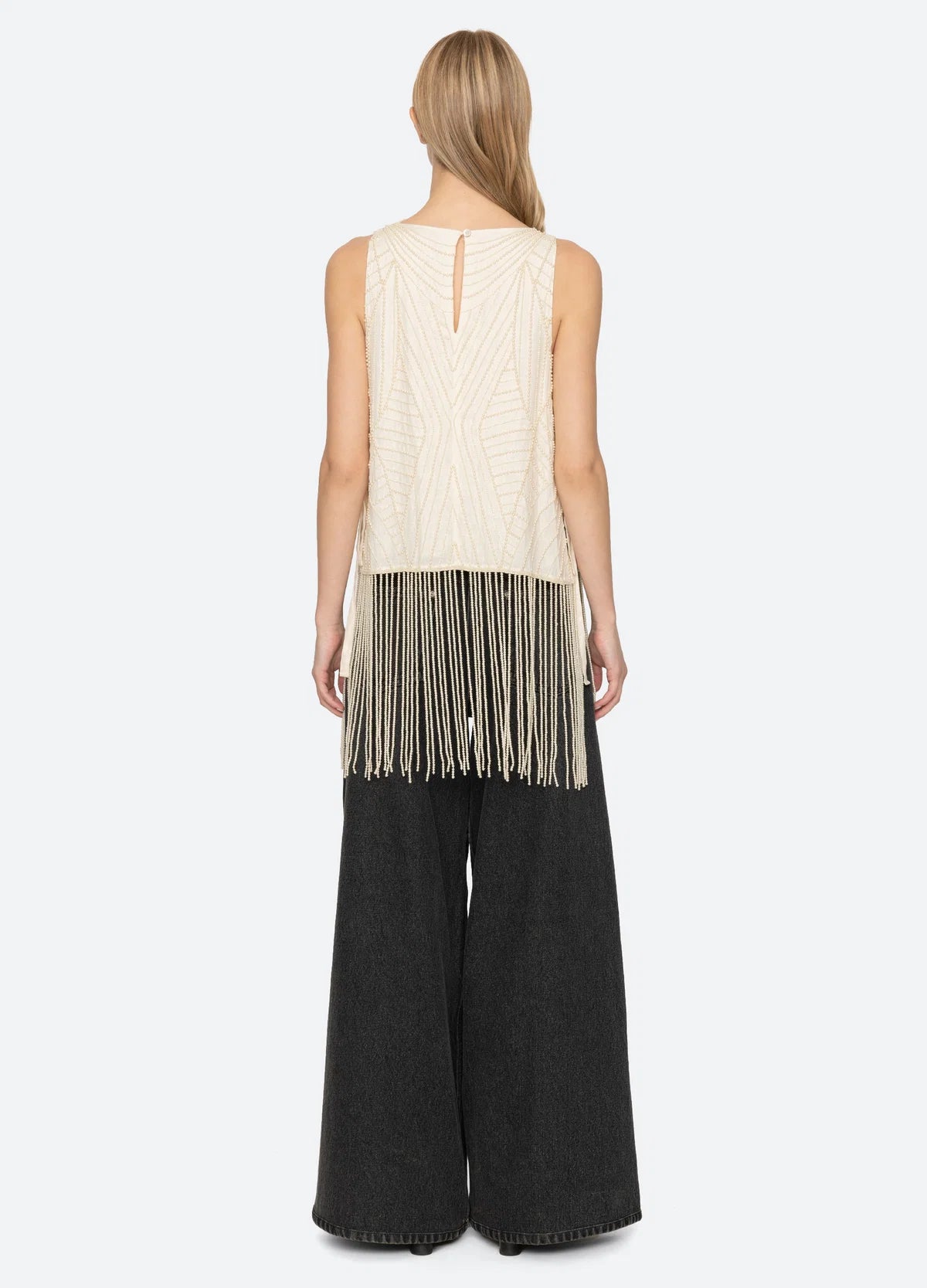 Carlotta Embroidered Sleeveless Fringe Top