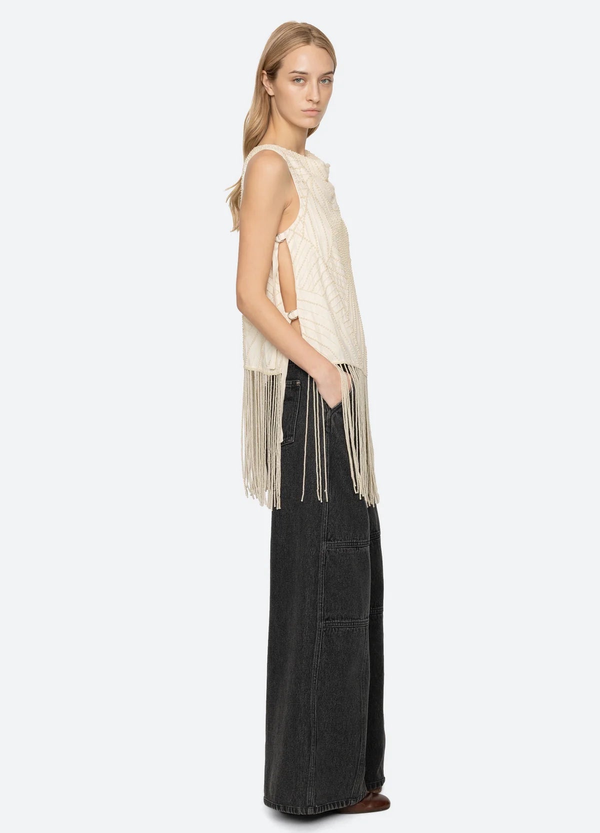 Carlotta Embroidered Sleeveless Fringe Top