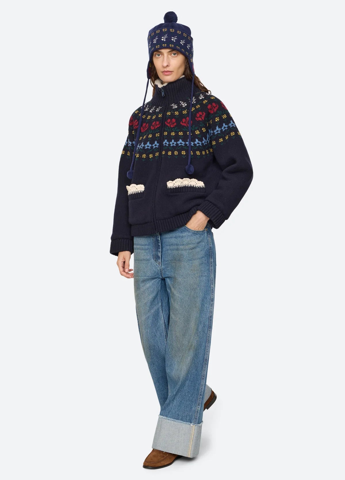 Preston Knit Sherpa Lined Jacket NAVY