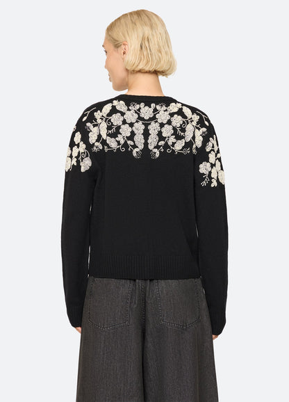 Shiloh Embroidered Long Sleeve Cardigan BLACK