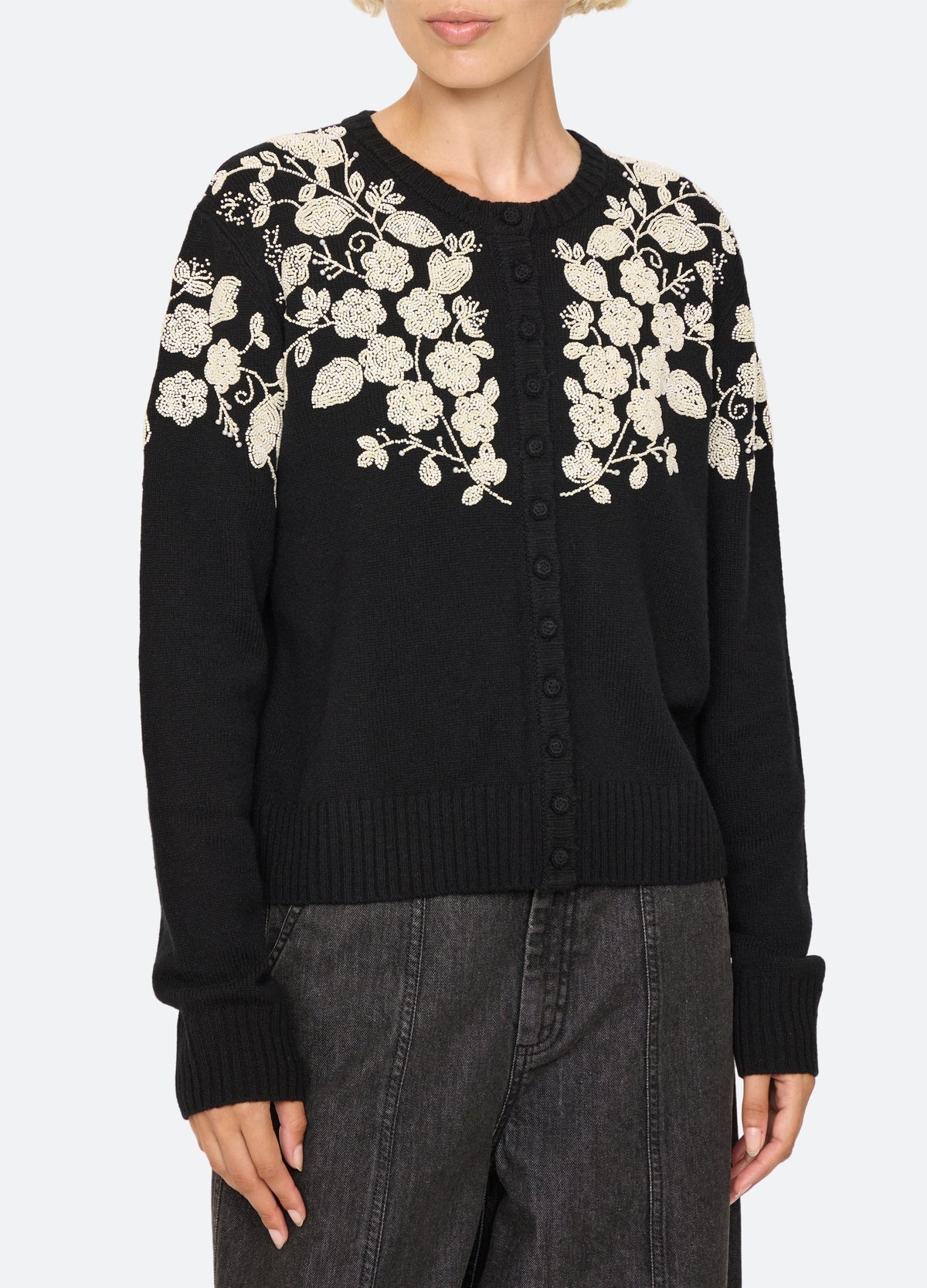 Shiloh Embroidered Long Sleeve Cardigan BLACK