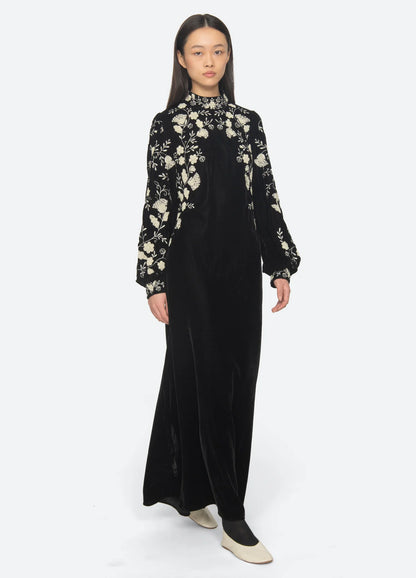 Shiloh Embroidered Maxi Dress BLACK
