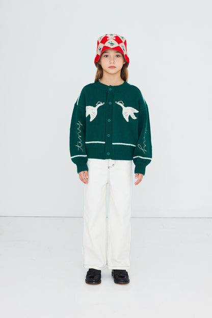 Geese Embroidery Cardigan DARK GREEN