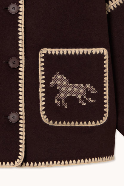 Short Horses Embroidered Coat CHARCOAL