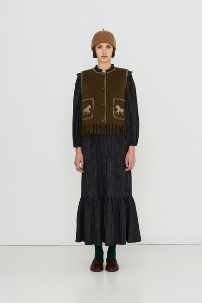 Horses Embroidered Vest DARK KHAKI