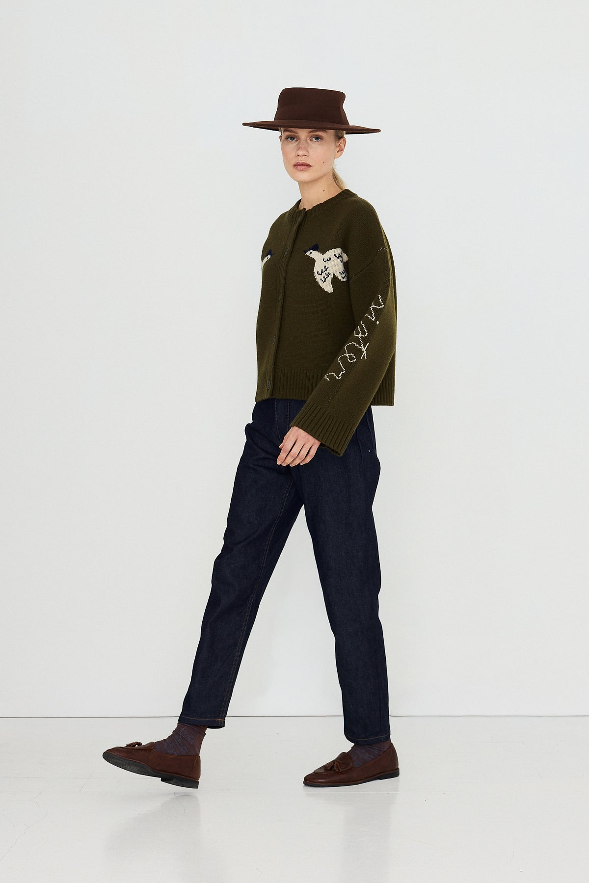Cardigan da donna con motivo oche KHAKI
