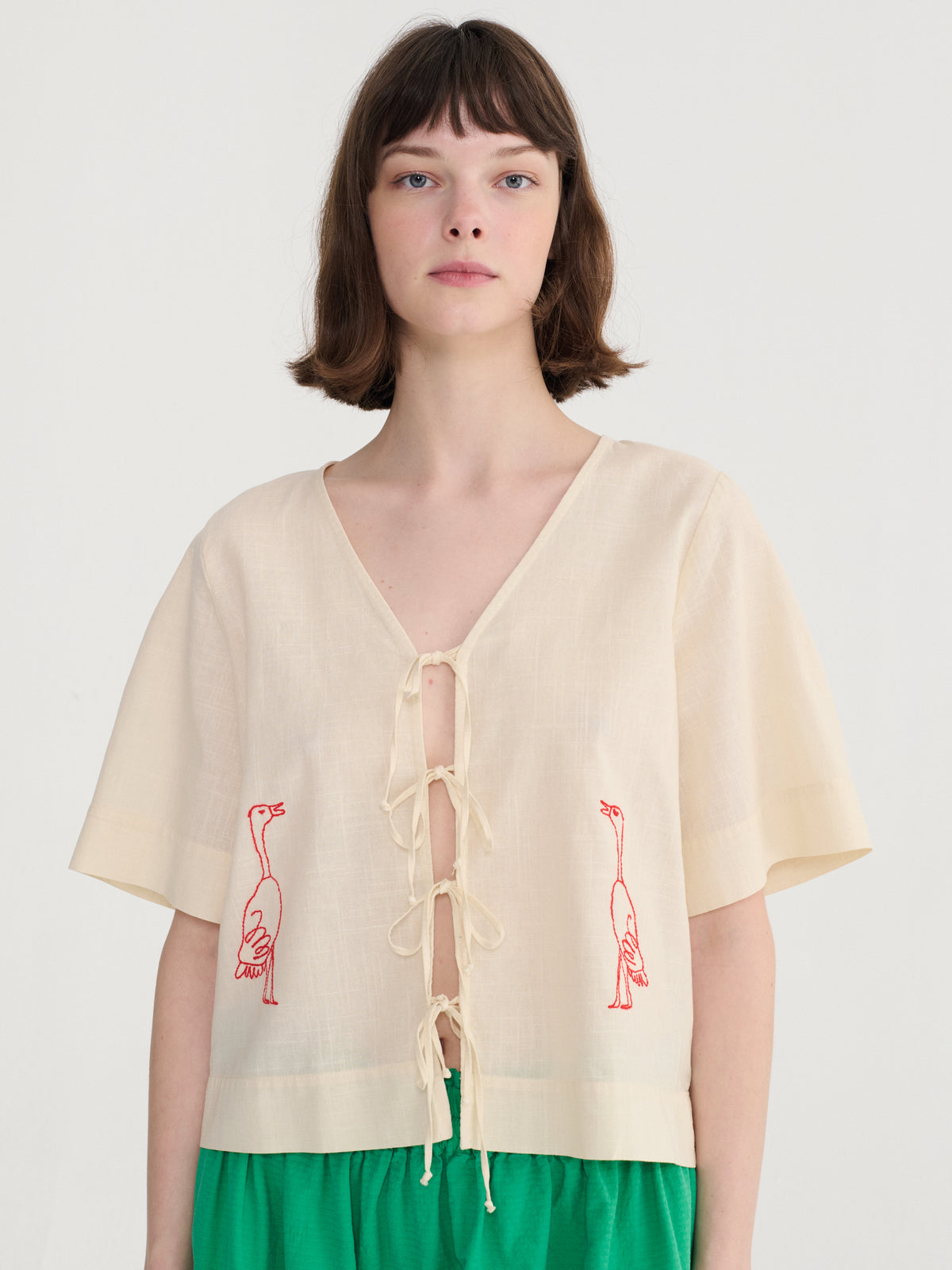 Embroidery tied blouse OFFWHITE