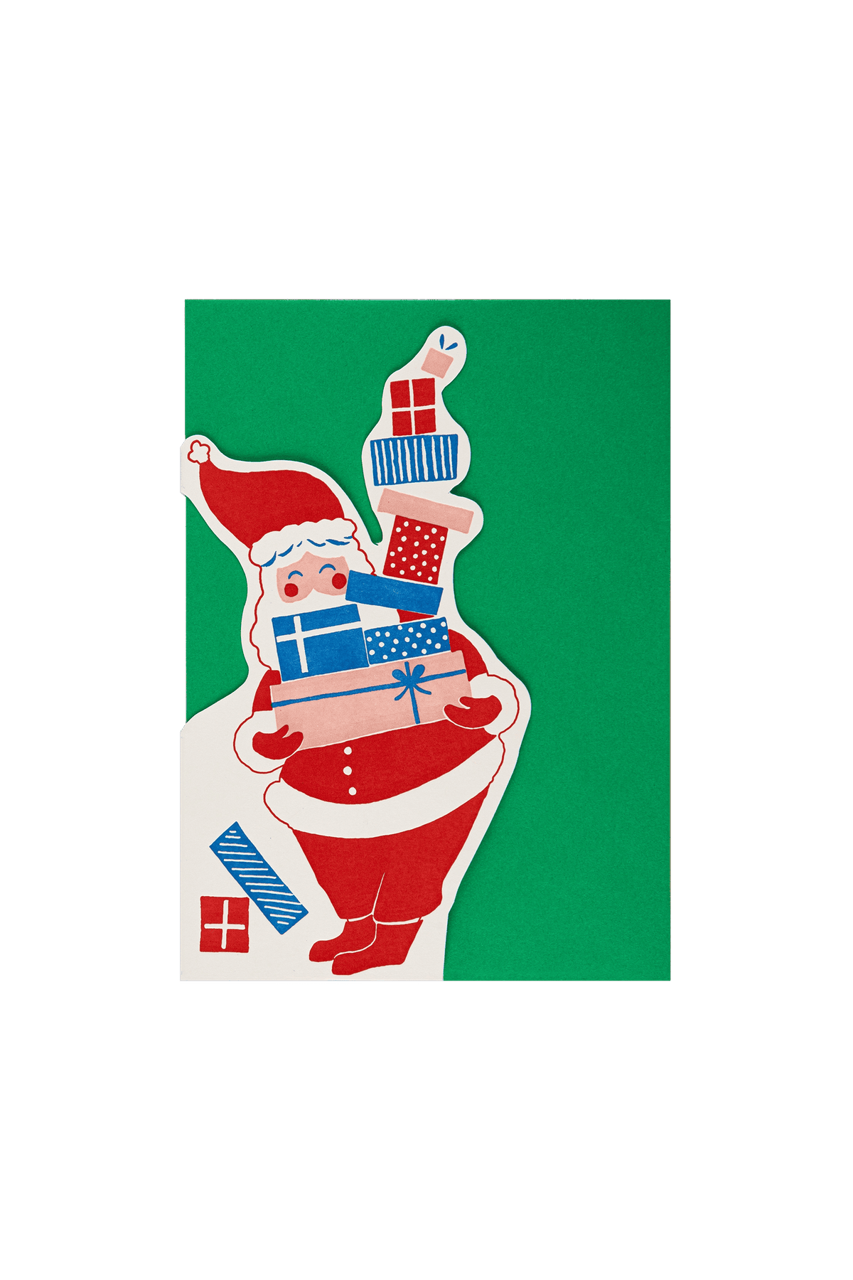 Carte décorative avec enveloppe, représentant les cadeaux du Père Noël