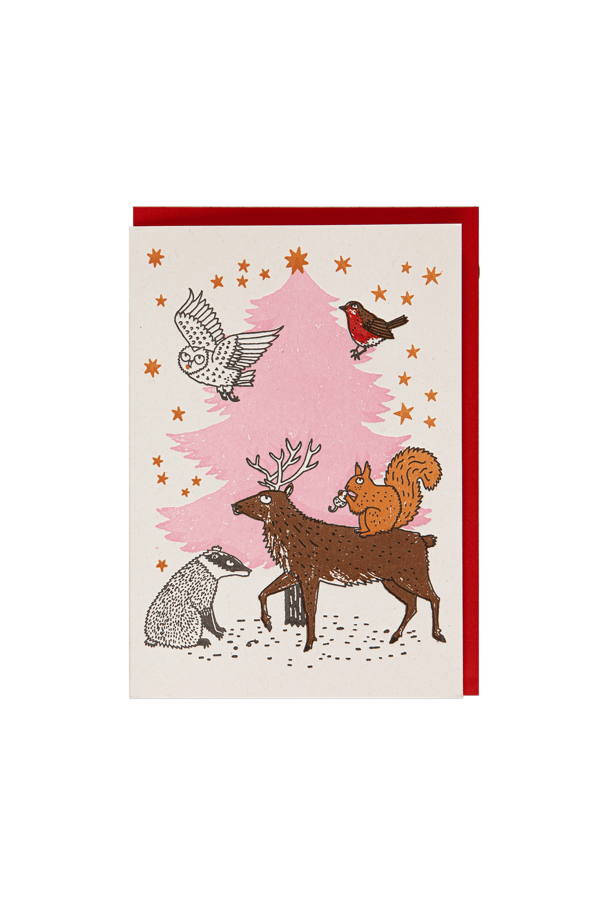 Dekorative Grußkarte mit Waldweihnachtsbaummotiv und Umschlag