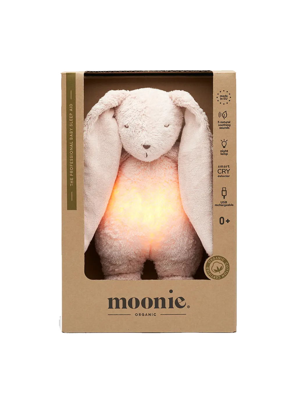Szumiący króliczek organic z lampką nocną Moonie BEBE Concept 