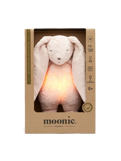 Szumiący króliczek organic z lampką nocną Moonie BEBE Concept 