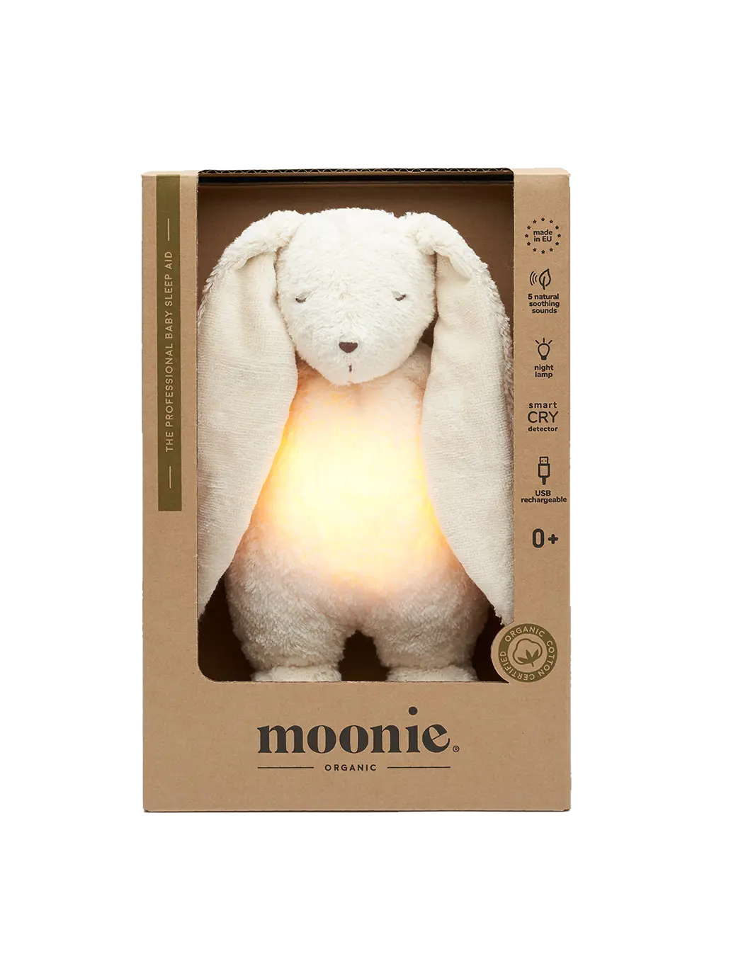 Szumiący króliczek organic z lampką nocną Moonie BEBE Concept 