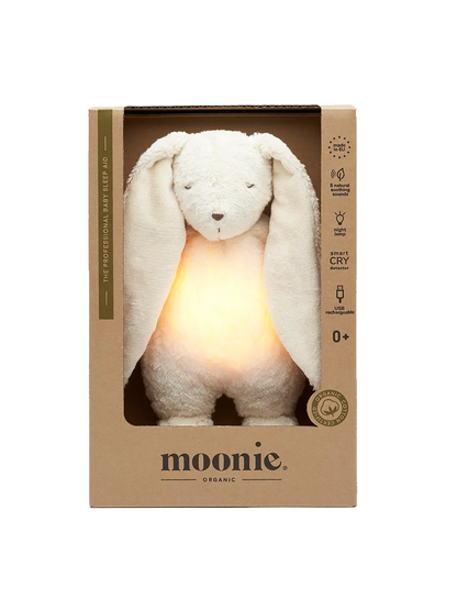 Szumiący króliczek organic z lampką nocną Moonie BEBE Concept 