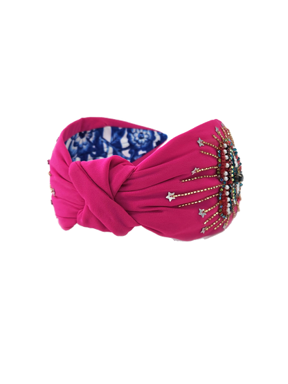 Пов'язка на голову з ручним декором FUCHSIA HEART