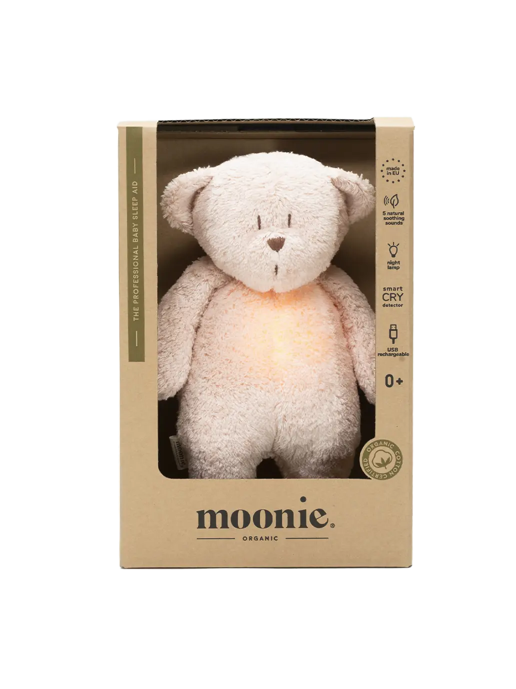 szumiący miś organic z lampką nocną Moonie BEBE Concept 