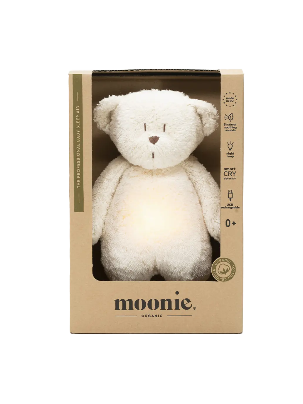 szumiący miś organic z lampką nocną Moonie BEBE Concept 