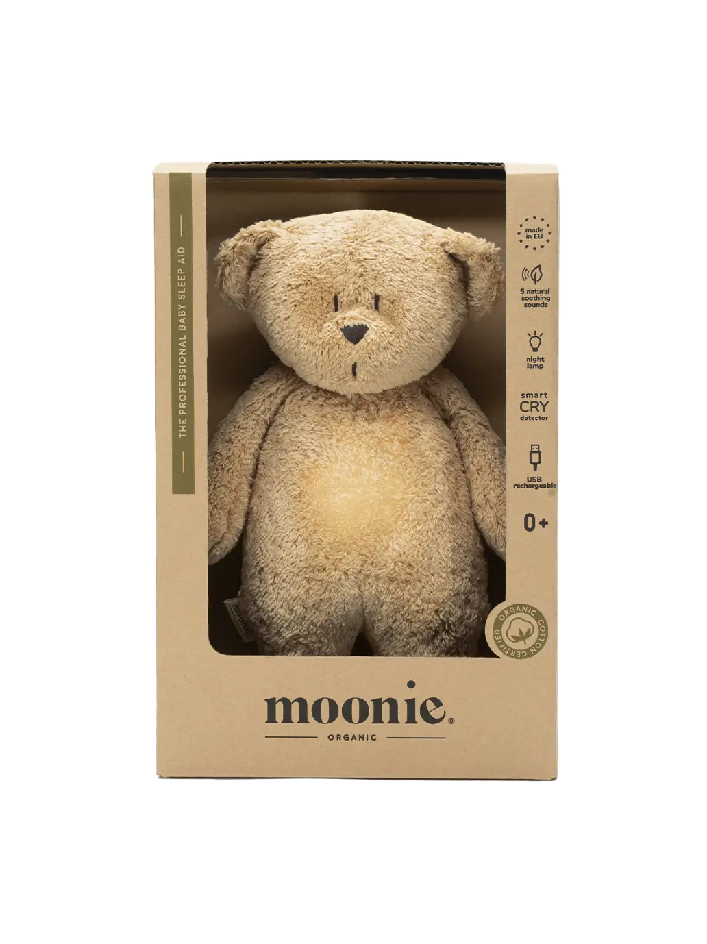 szumiący miś organic z lampką nocną Moonie BEBE Concept 
