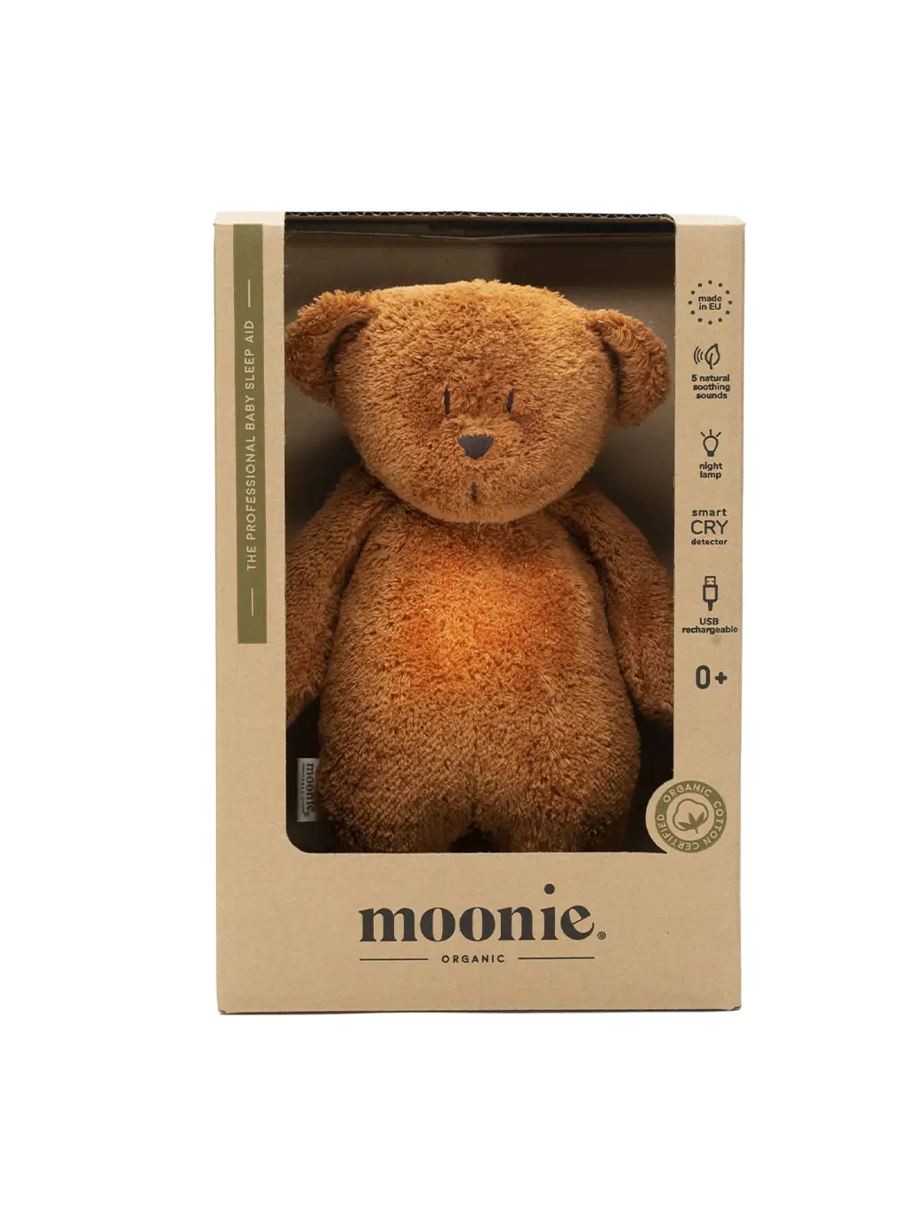 szumiący miś organic z lampką nocną Moonie BEBE Concept 