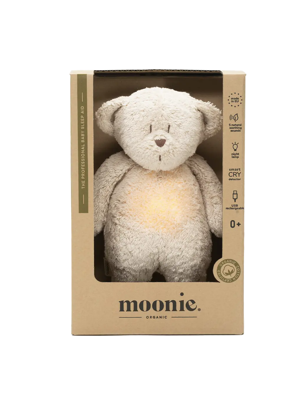 szumiący miś organic z lampką nocną Moonie BEBE Concept 
