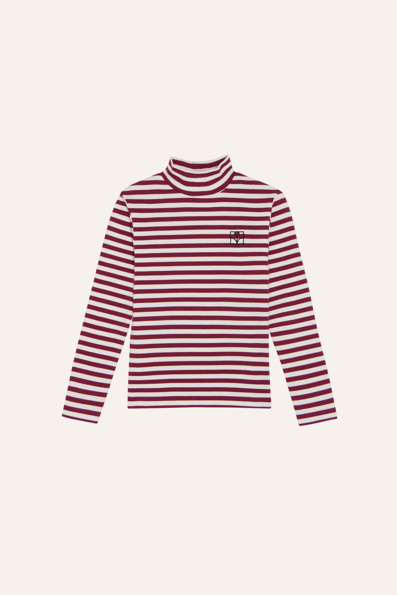 Burgundy Stripes Turtle Neck Tshirt