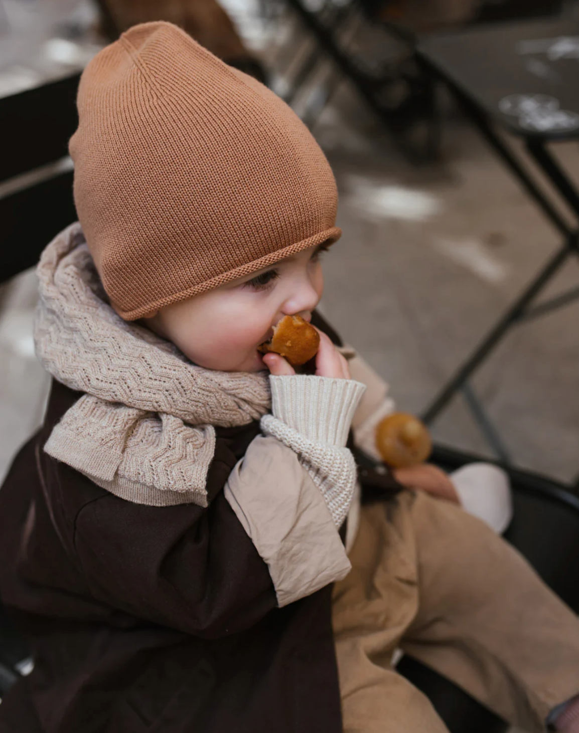 dünne, ganzjährige Efa Beanie-Mütze aus Merinowolle TERRACOTTA