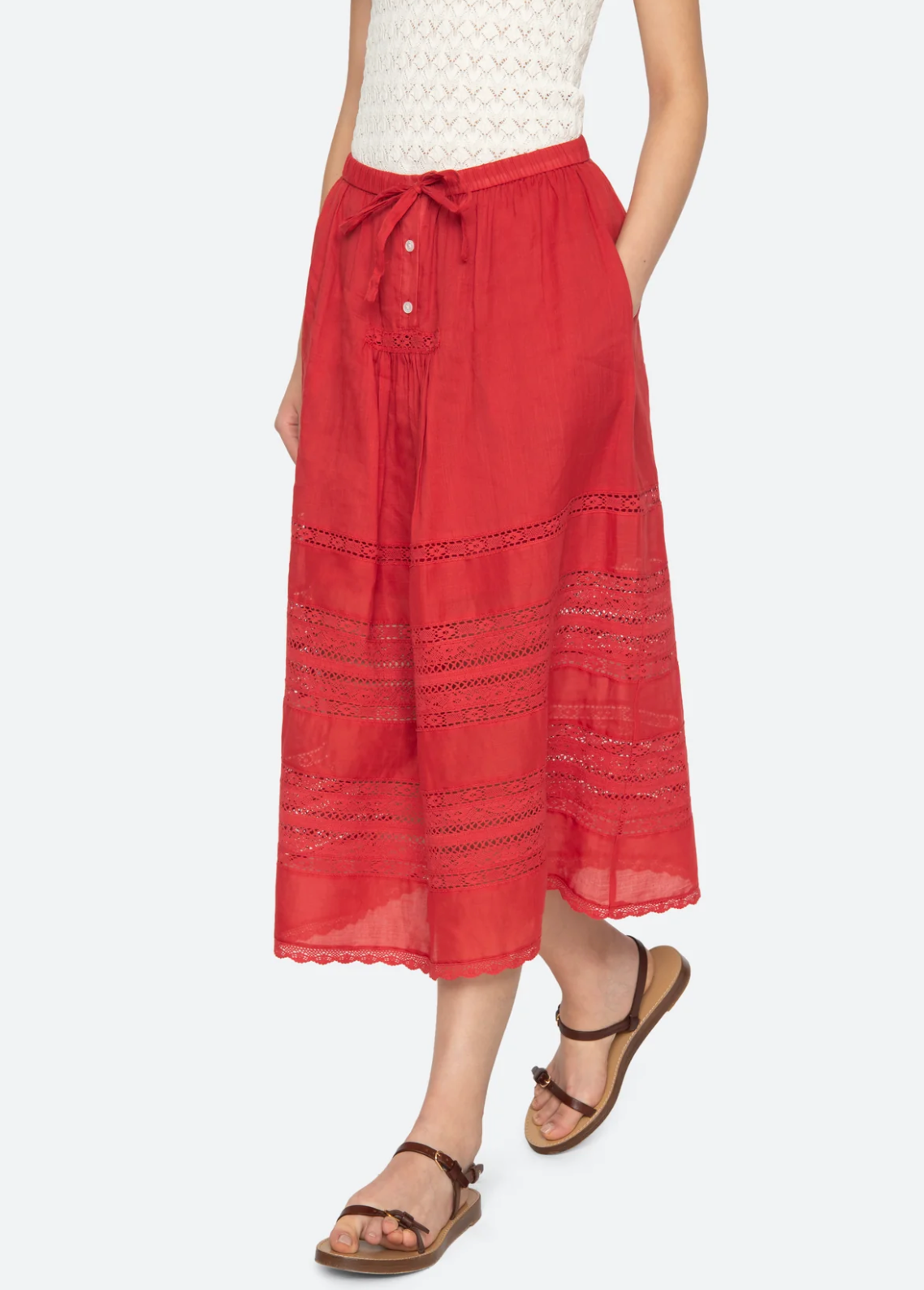 Pippa Solid Midi Skirt RED
