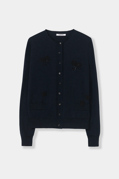 MERINO WOOL EMBELLISHED CARDIGAN