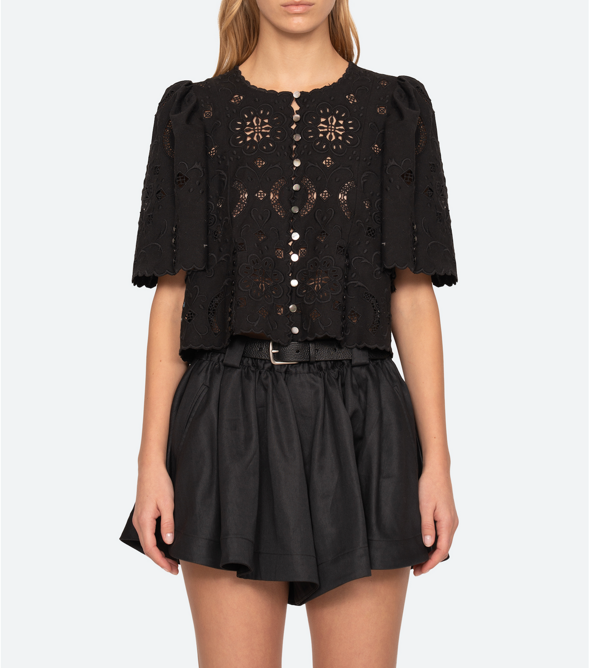 Gärtner-Stickerei-Top BLACK