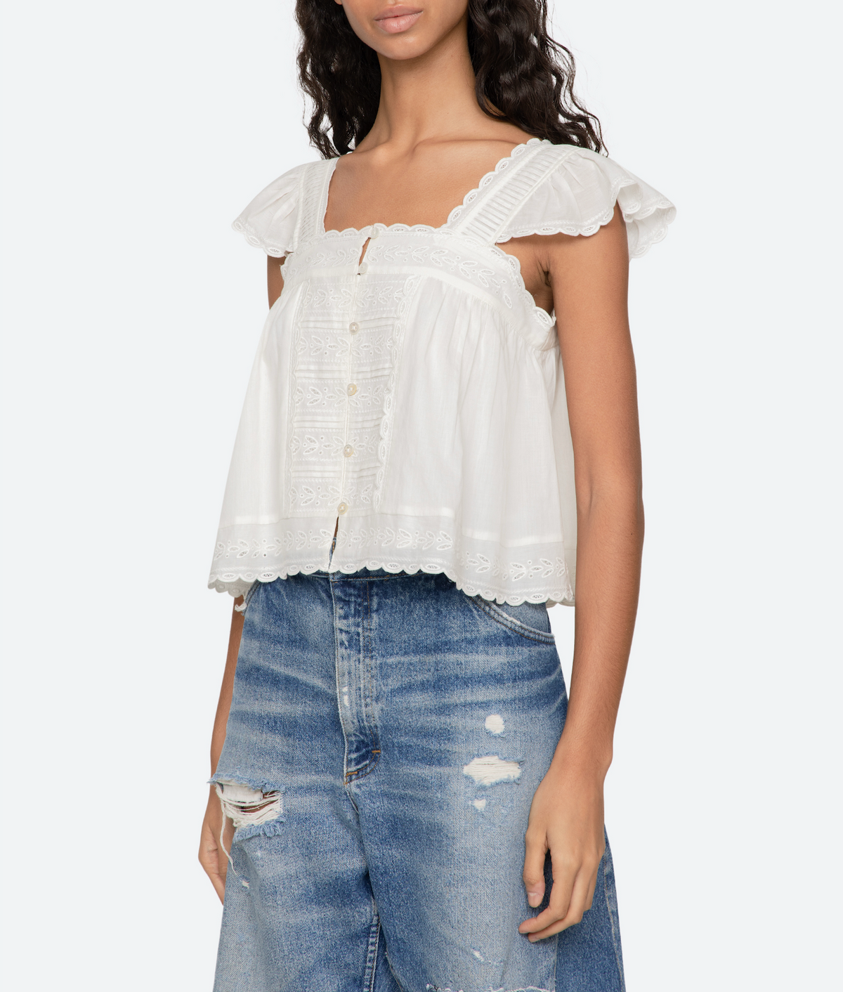 Eliza Solid Flutter Top WHITE