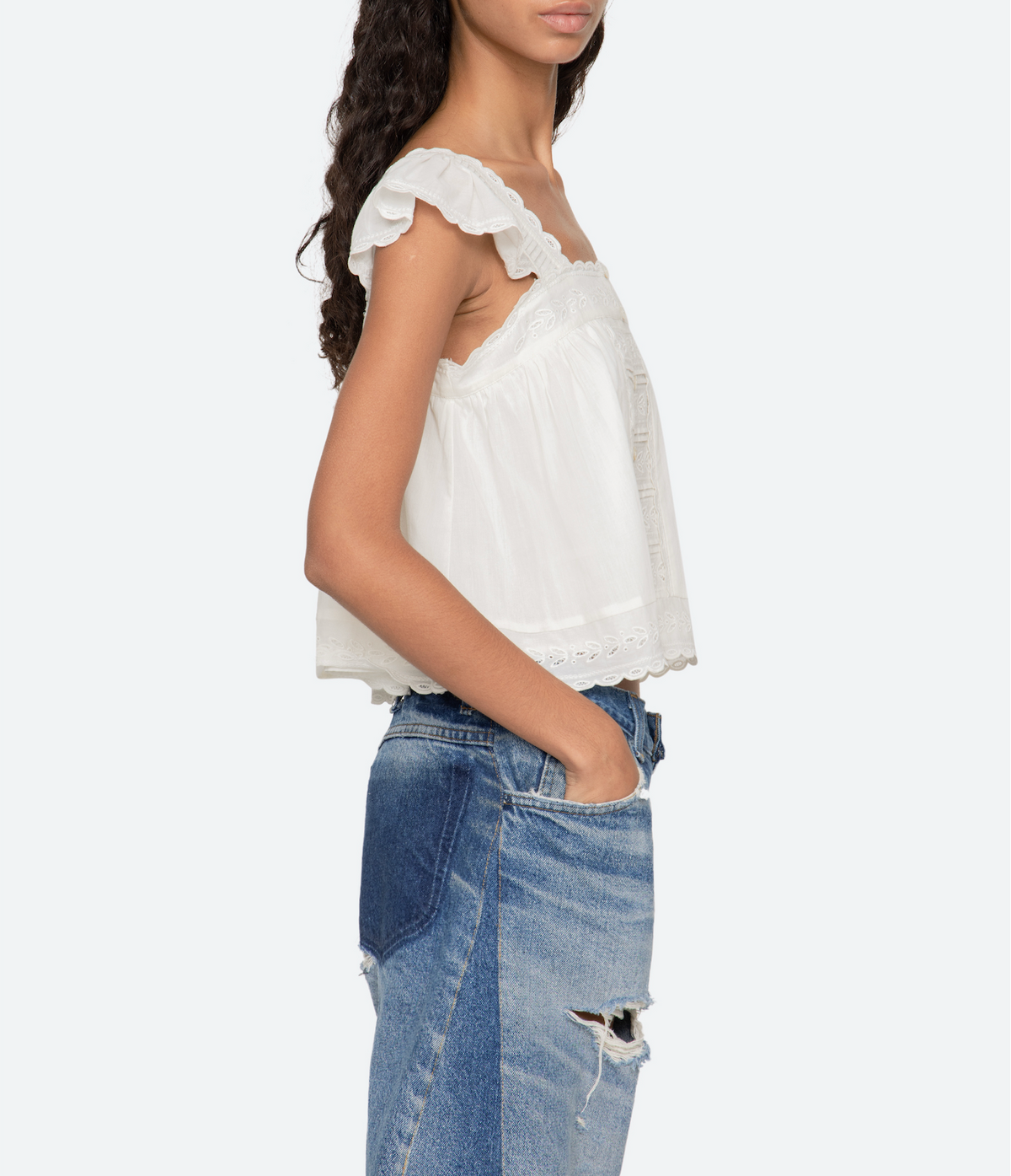 Eliza Solid Flutter Top WHITE