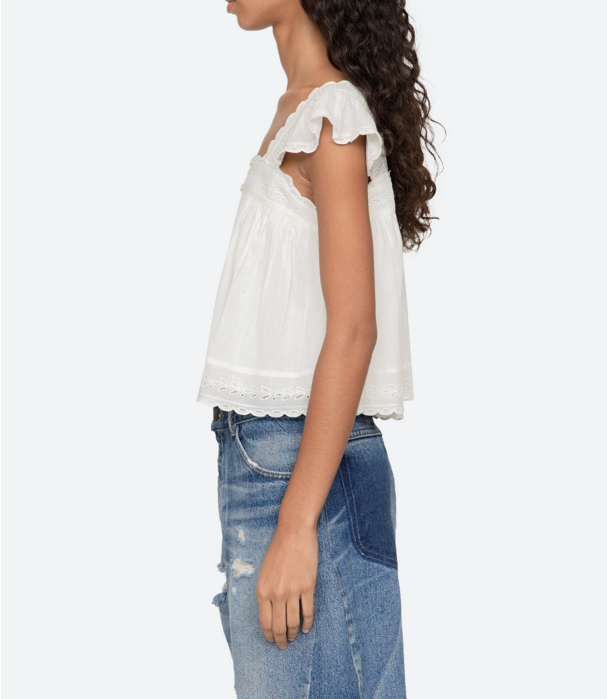 Eliza Solid Flutter Top WHITE