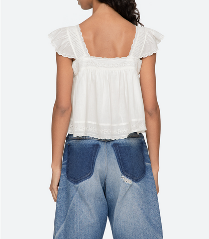 Eliza Solid Flutter Top WHITE