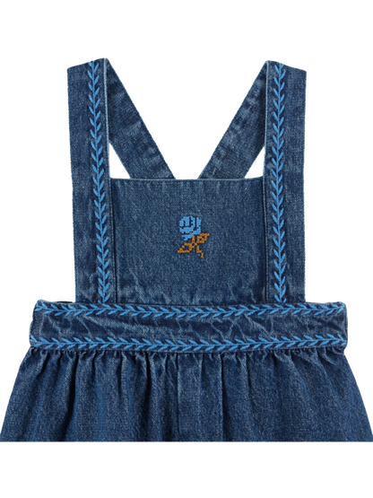Bestickte Jeans-Latzhose DENIM