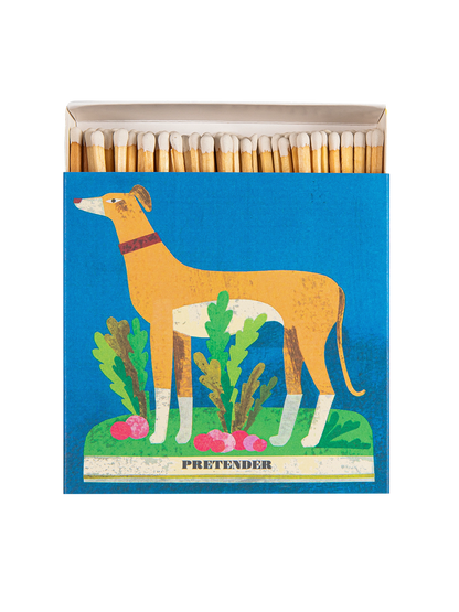 Luxury matches in a decorative square box WHIPPET AND RADISHES