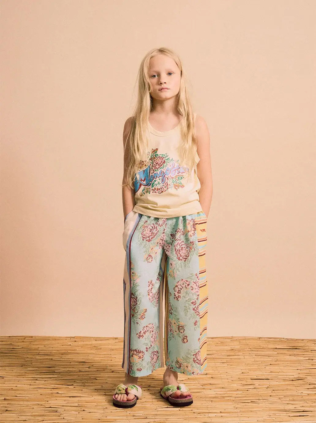 Vintage Flowers Patchwork Pants Mint Maison Mangostan BEBE Concept 