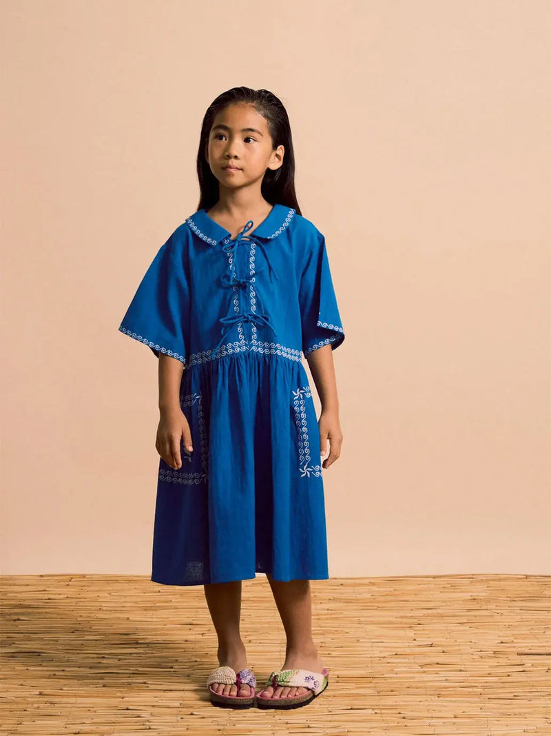 Barcos Embroidered Dress Blue Maison Mangostan BEBE Concept 