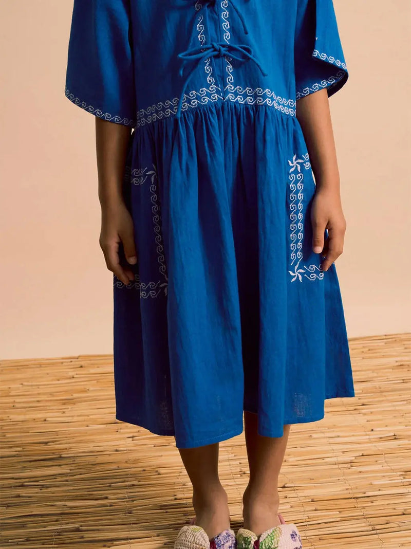 Barcos Embroidered Dress Blue Maison Mangostan BEBE Concept 